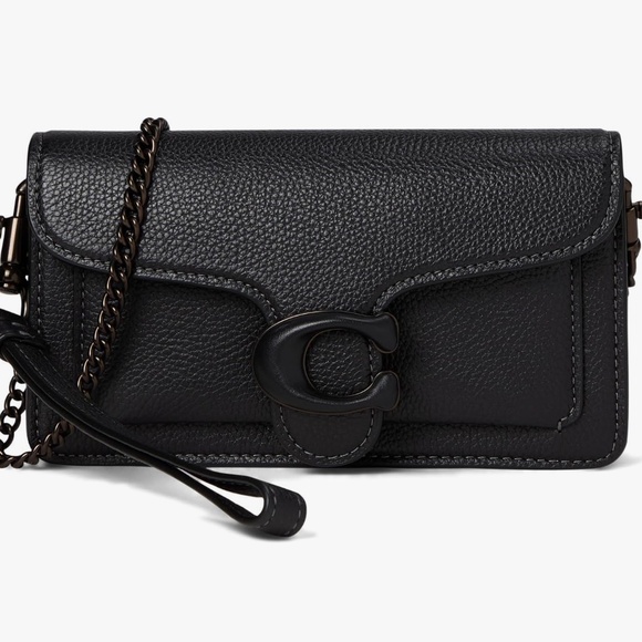 COACH Polished Pebble Tabby Convertible Black Chain Wristlet Crossbody Bag Black - Picture 1 of 17